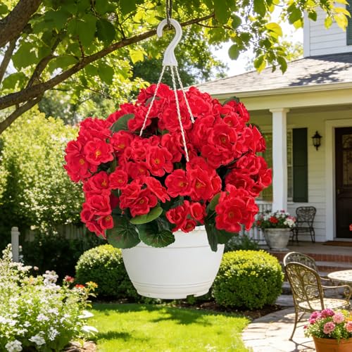 Image of Bassion Artificial Flowers for Outdoors, 6 Pcs Red Fake Geraniums