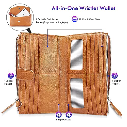 Nuoku Black Wristlet Small Crossbody Cellphone Purse+Brown Rfid Travel Double Zip Wristlet Wallet For Women thumb #5