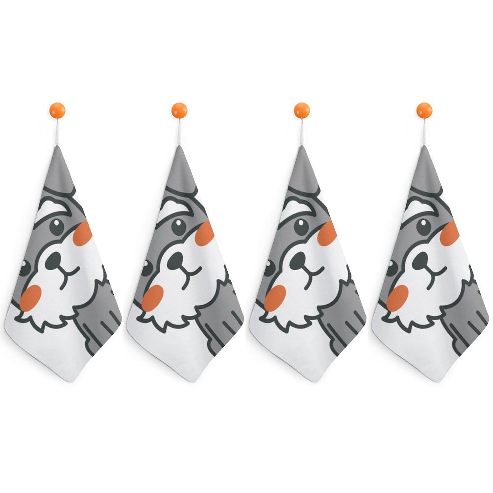 LWORZIIB 4 Piece Hanging Hand Towels, Cute Schnauzer Dog Small Dry Hand Towel for Kitchen Bathroom
