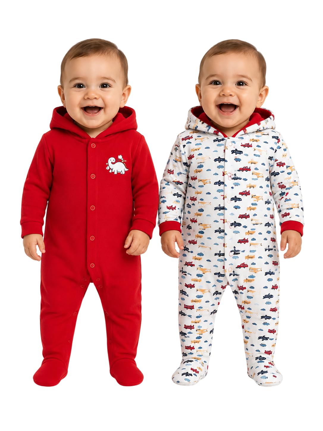 Smiley APPU 100% Cotton Hooded Rompers/Sleepsuits/Jumpsuit/Night Suits for Newborn Baby Boys & Girls Casual Printed Cotton Blend-Pack of 2-image-40