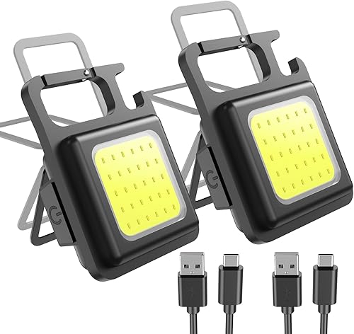 IKKEMO Paquete de 2 linternas COB pequeñas de 800 lúmenes brillantes mini llavero de luz recargable por USB 4 modos luces de bolsillo portátiles con