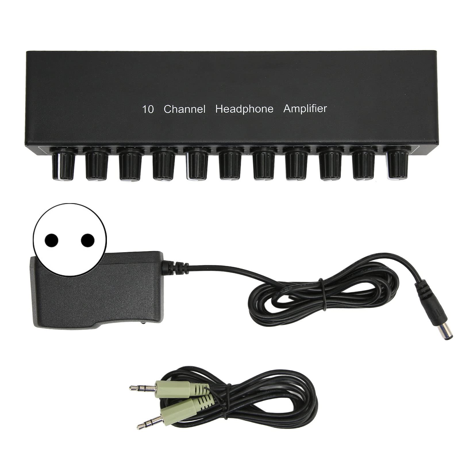 Annadue Amplificatore per Cuffie, Aux Mini Jack TRS, Ingresso da 3,5 Mm Amplificatore 1 in 10 out, Distributore per Cuffie per Studio e Palcoscenico (100-240 V)