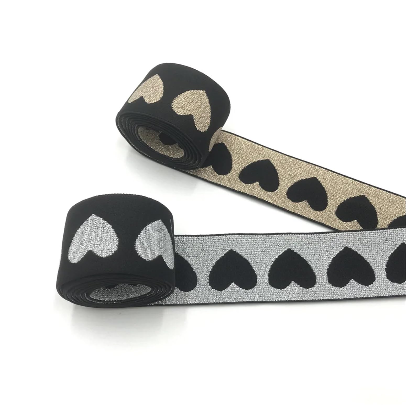 2 m/partia 27/40mm serce gwiazda lampart brokat srebrne opaski elastyczne żakardowa elastyczna wstążka do spodni odzieżowych DIY akcesoria krawieckie(Heart gold,27mm 10Meter)