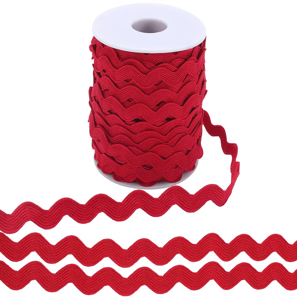 GORGECRAFT 25 Yards x 10mm Rick Rack Trim Wavy Bending Ribbon Dark Red RIC Rac Fringe Trim Zig Zag Lace Edging Braid Trimming Wave Polyester Webbing Ribbons for Sewing DIY Crafts Gift Wrapping Decor