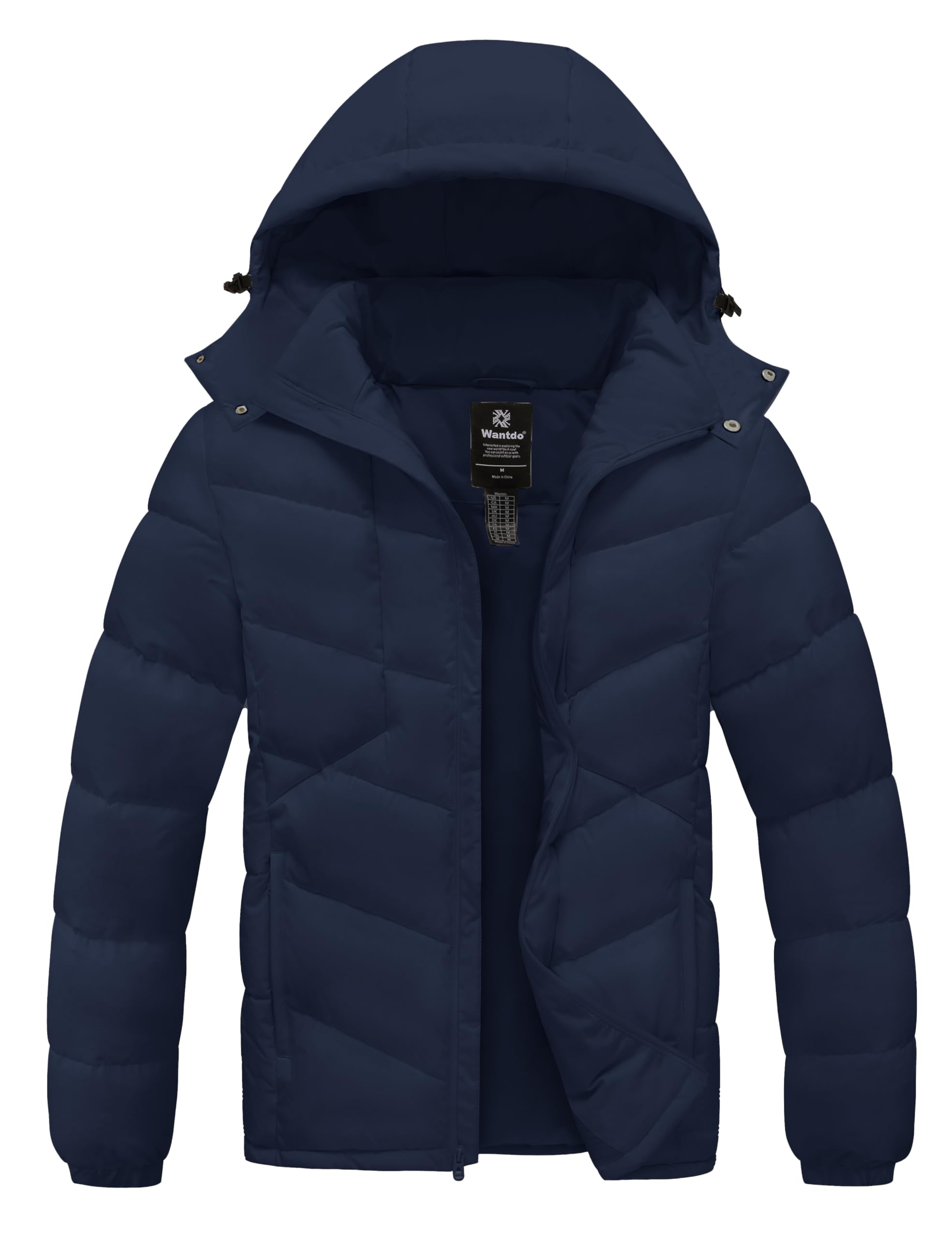 wantdo Mens Puffer Jacket Waterproof Winter Coat Hooded Parka Jacket Recycled Outerwear Regular and Big Size
