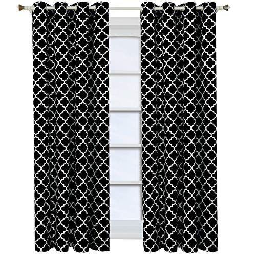 Royal Hotel Bedding Meridian Black and White Grommet Blackout Window Curtain Panels, Pair/Set of 2 Panels, 52x84 inches Each