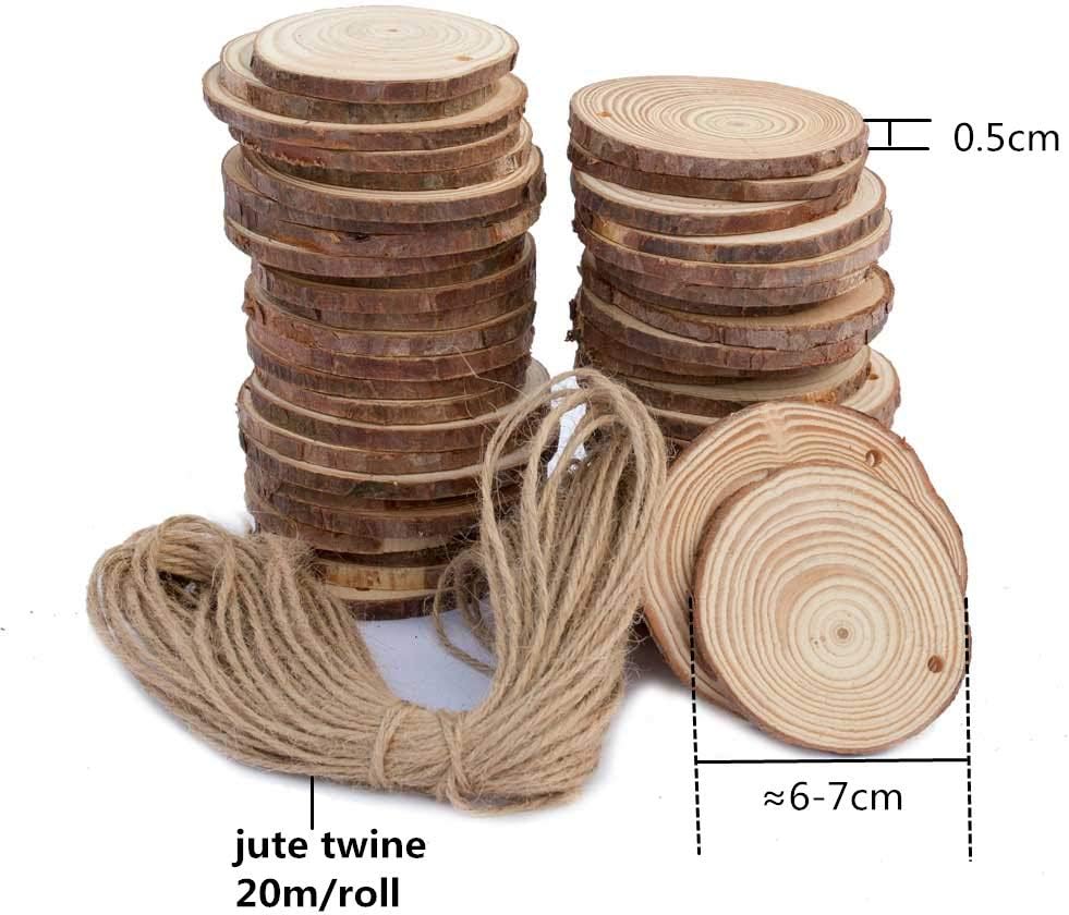 Natural Wood Slices 40 Pcs 2.4"-2.8" Craft Wood kit Unfinished Predrilled with Hole Wooden Circles Great for Arts and Crafts Christmas Ornaments DIY Crafts
