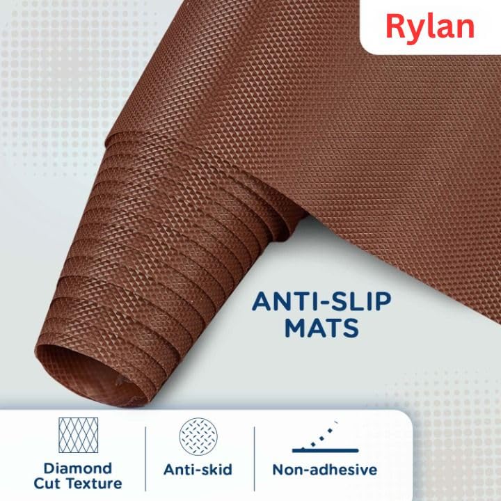 Image of Rylan (45 cm x 5 m) Multipurpose Anti-Slip Mat, Sheet for Fridge, Kitchens, Cupboard, Drawers, Shelf Liner | Super Strong EVA, Water Resistant (Diamond Texture, Brown)