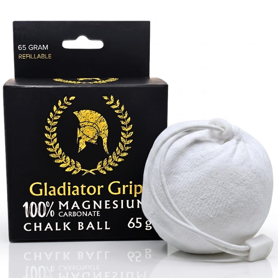 Gladiator Grip Chalk Ball 65g of 100% Magnesium Carbonate Gym Chalk Ball for Weightlifting & Climbing | Refillable Ball, Climbing Chalk. Ideal for Gymnastics Chalk for Pole Grip & CrossFit Dry Grip