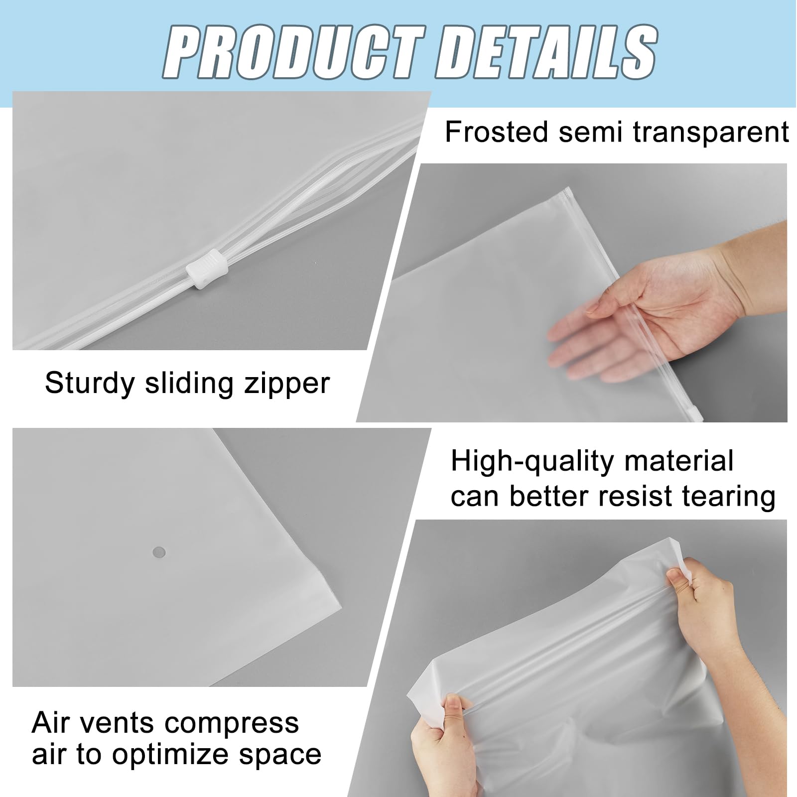 45 Pezzi Sacchetti Vestiti Viaggio con Zip Kit,40x35cm Buste per Indumenti Sacchetti Plastica Richiudibili, Impermeabili Smerigliato Maglioni Valigia Organizer, per Indumenti, Scarpe