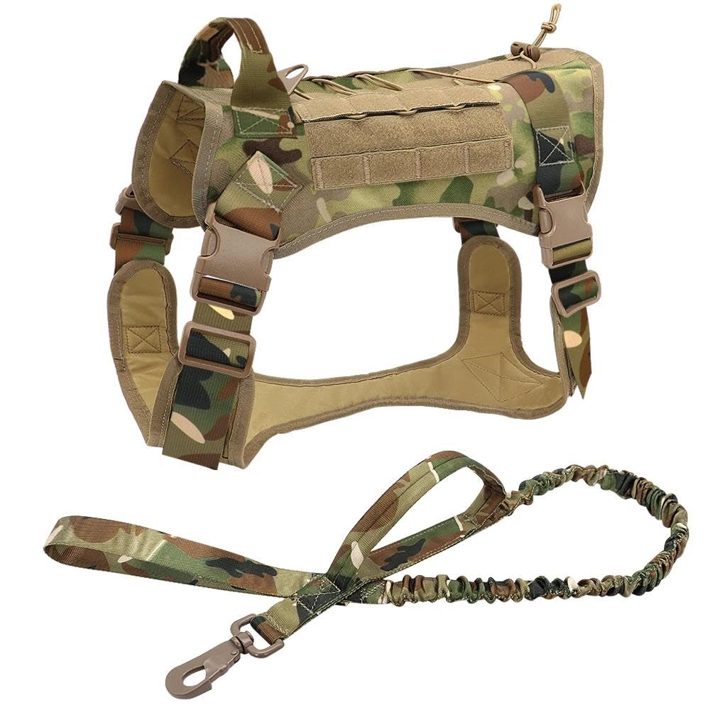 Set di Imbracatura e guinzaglio per Cani da Caccia e Campeggio all'aperto, tattico Militare, in Nylon, per Cani (Set A, L)