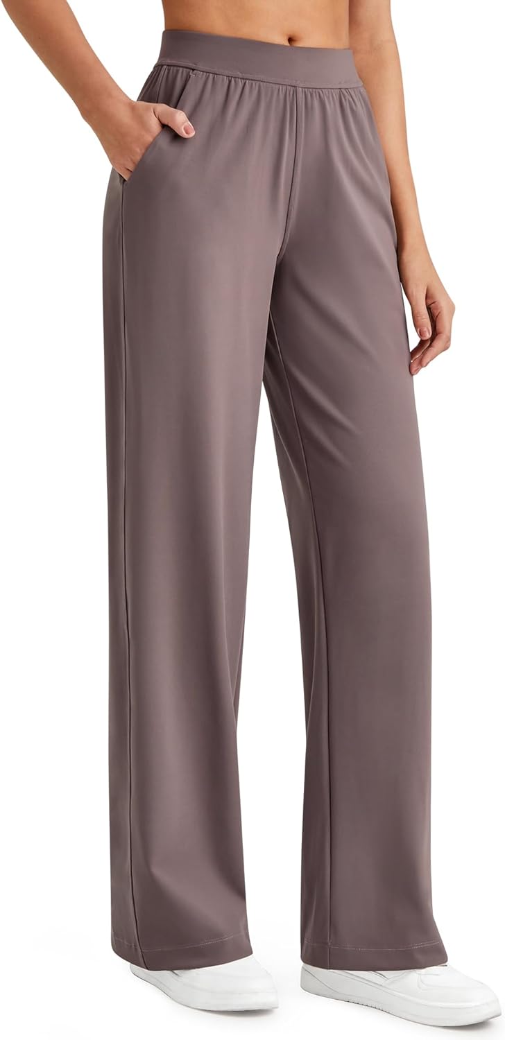G4Free Work Pants Women Office with Pockets Wide Leg Dress Yoga Pants Stretchy Trouserse High Waist Business Casual Slack (Taupe,XL,Petite)