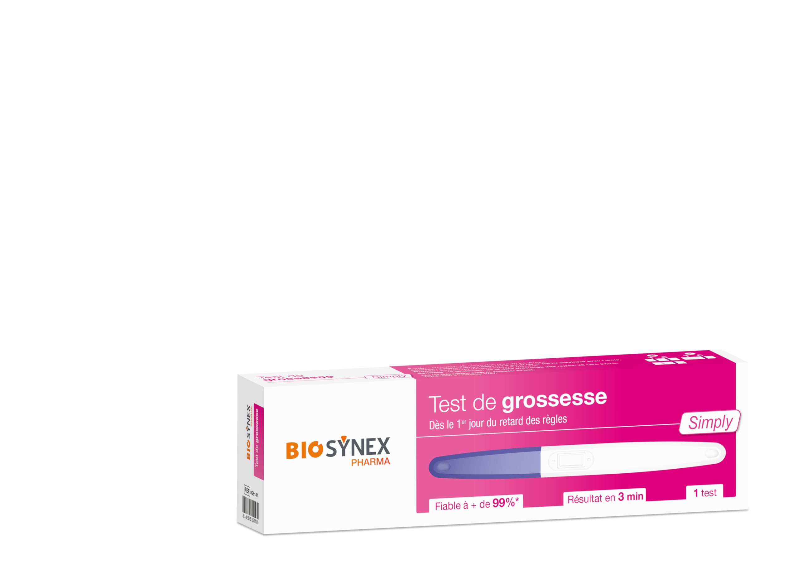 BIOSYNEX - Test de Grossesse Simply - Efficace dès le Premier Jour de Retard des Règles - Fiabilité 99% - 1 Test