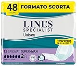 Lines Specialist, Pannoloni Sagomati Assorbenti per Incontinenza Donna e Uomo, 100% Traspirante, Zero Odore, Assorbenza Alta, 4 Confezioni da 12 Unità