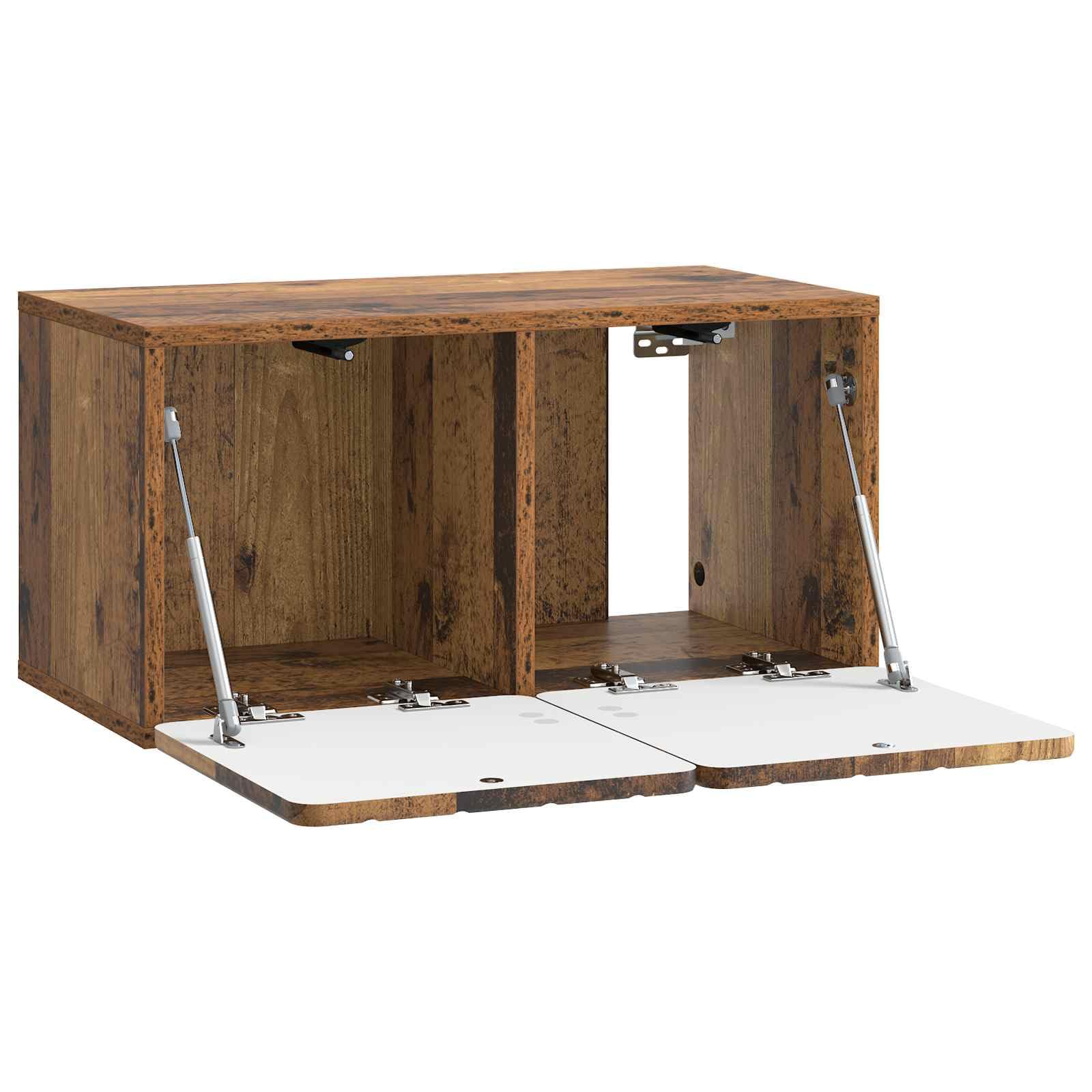 Mobile Porta TV da Muro in Legno Antico 59,5 x 31 x 30 cm con 2 Ante a Cerniera Girevole 90°, Supporto Sospeso Salvaspazio per Soggiorno Moderno, Consolle Armadietto Scaffale Versatile