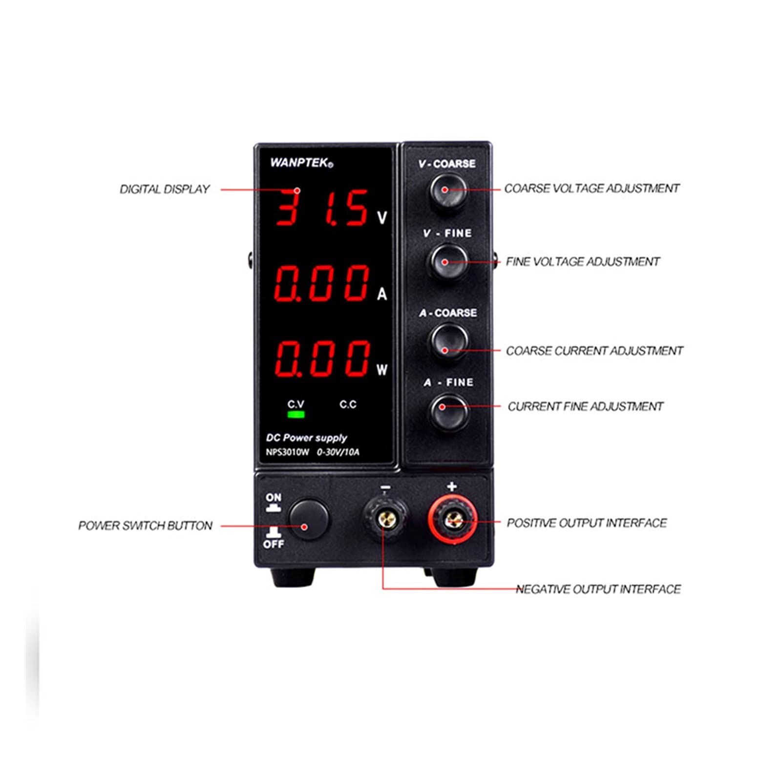 Fuente de alimentacion NPS3010W Fuente de alimentación DC de conmutación de laboratorio 3 0v 10a Estabilizador de voltaje ajustable Fuente de alimentación regulada Fuente de banco(AU)