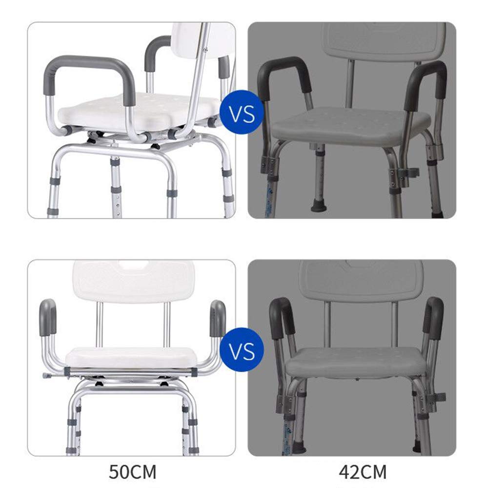 Silla de Ducha para Ancianos Altura Ajustable con Reposabrazos y Respaldo Asiento de Ducha Recorte en Forma de U para Adultos y Discapacitados Ayuda para Taburete de Ducha, Girator
