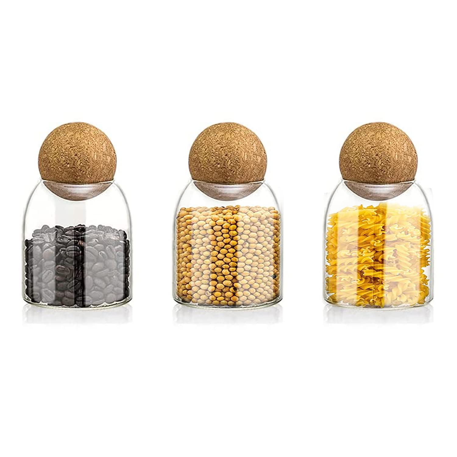 TAPIT Glass Jar with Ball Cork Lid, Glass Canister with Wood Lid, Storage Container Jars for Coffee, Tea, Spice, Sugar, Salt, Set of 3 (500ml, 800ml, 1200ml) (3 PC, 500ml)