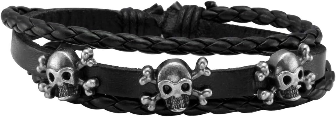 Braided Leather Bracelet for Men Women Punk Cuff Wrap Bangle Bracelets Adjustable Black