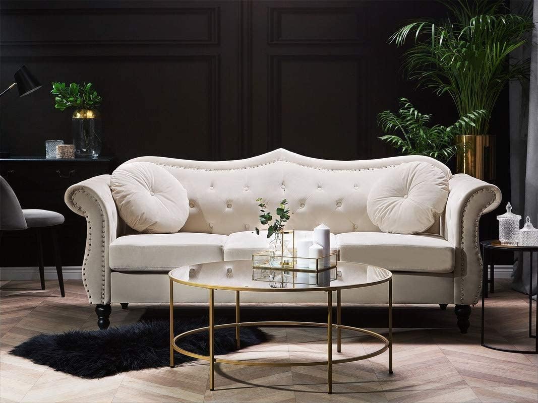 Luxury & Modern 3 Seater Sofa Velvet & Fabric Tufted Chesterfield Stylish Three Person Sofa for Living Room, Dining Room, Home, Hallway & Office-(Beige-C).-image-33