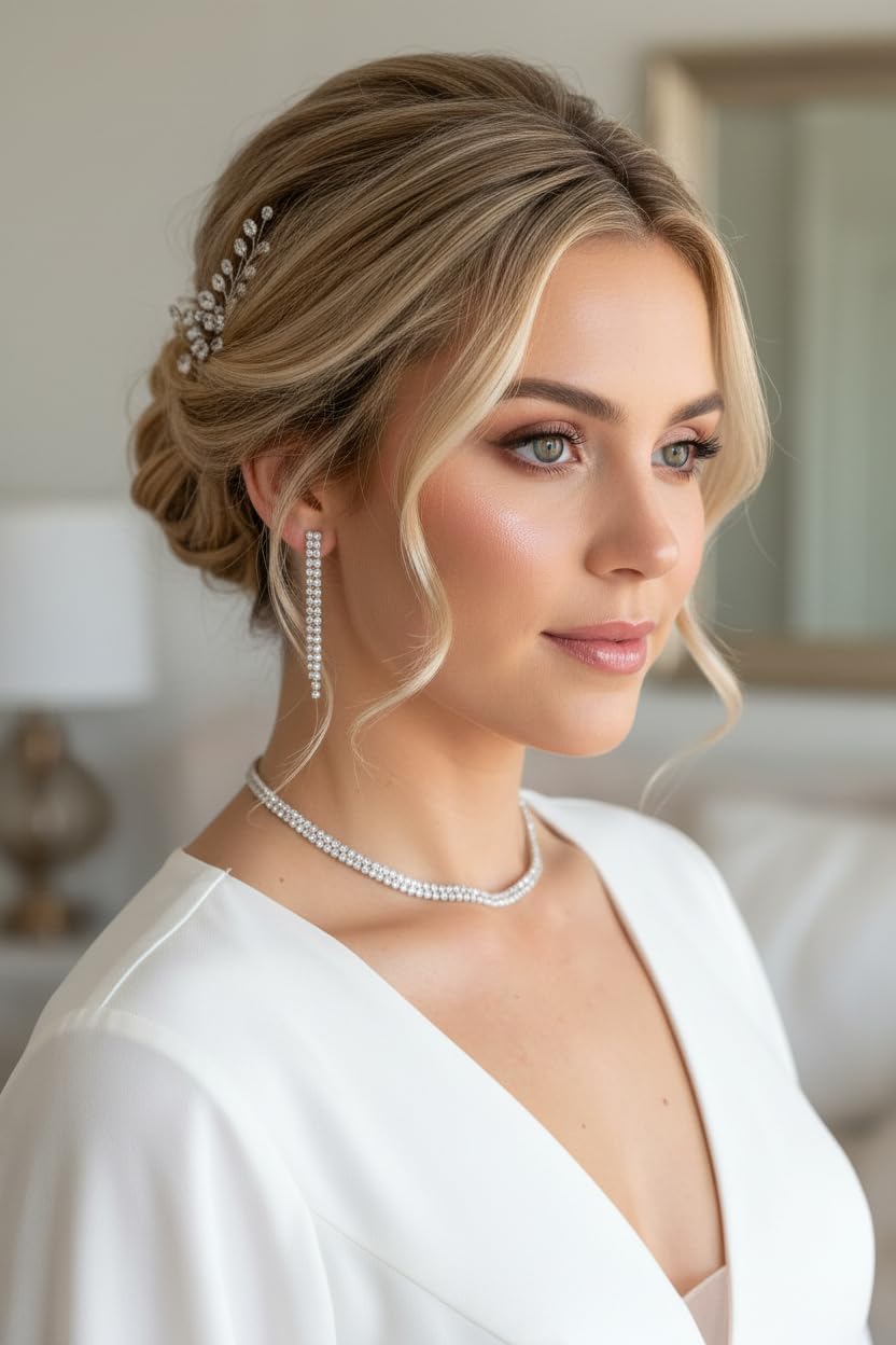 Schmuckset Damen Silber – Strass Choker Collier Halskette & Ohrringe – Elegantes Schmuck Set für Hochzeit Abiball Jugendweihe Kommunion Ball