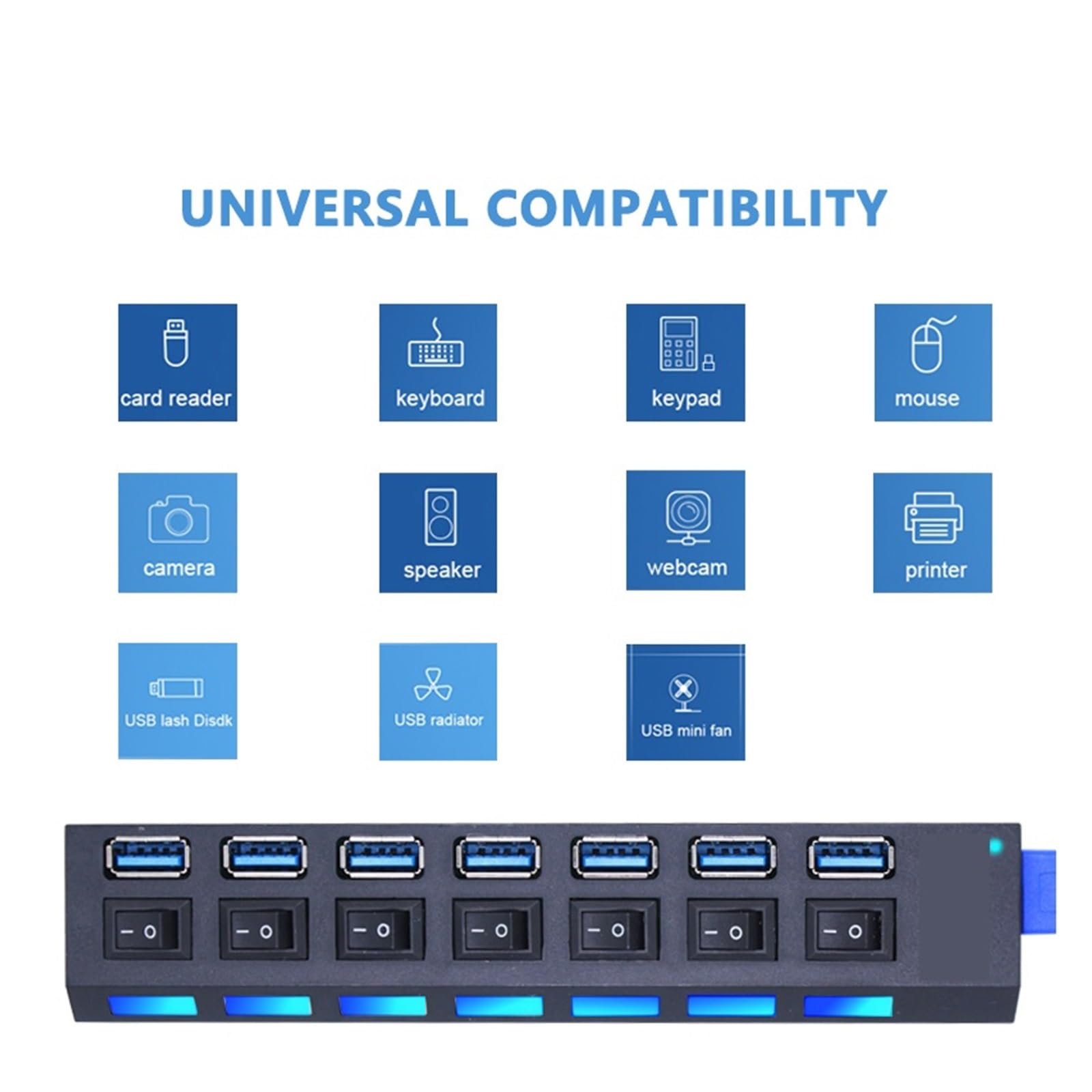 Hub USB 3.0 Ad Alta Velocità 4/7 Porte Switch Multipli Utilizzare L'adattatore Di Alimentazione Extender For PC Portatile Capacità Di Ricarica Rapida(7 Port White)