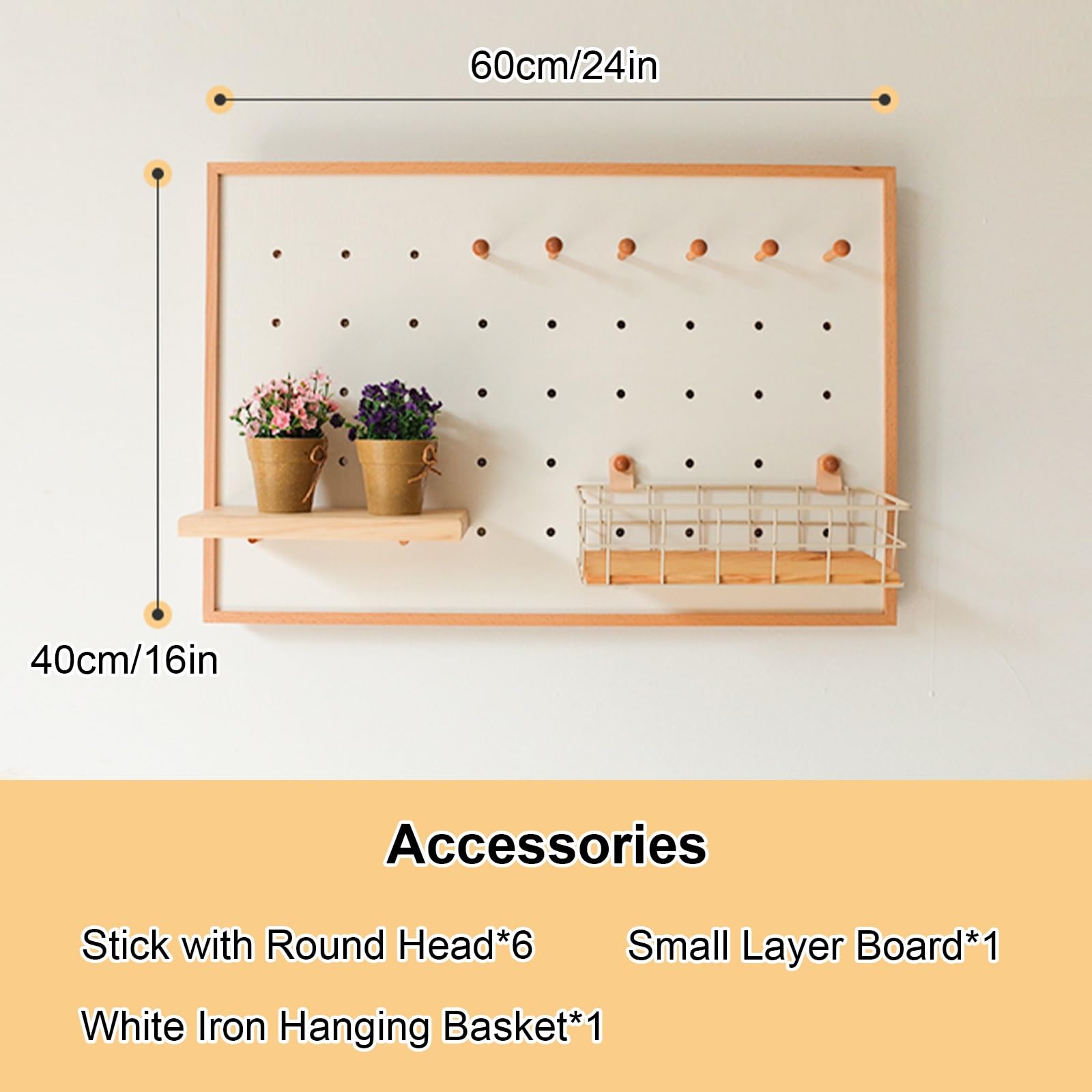 Wandmontierte Lochwand mit Zubehör, Holz-Organizer-Display für Schlafzimmer, Zuhause, Büro, Bastelraum, Hängende Hölzerne Pegboard