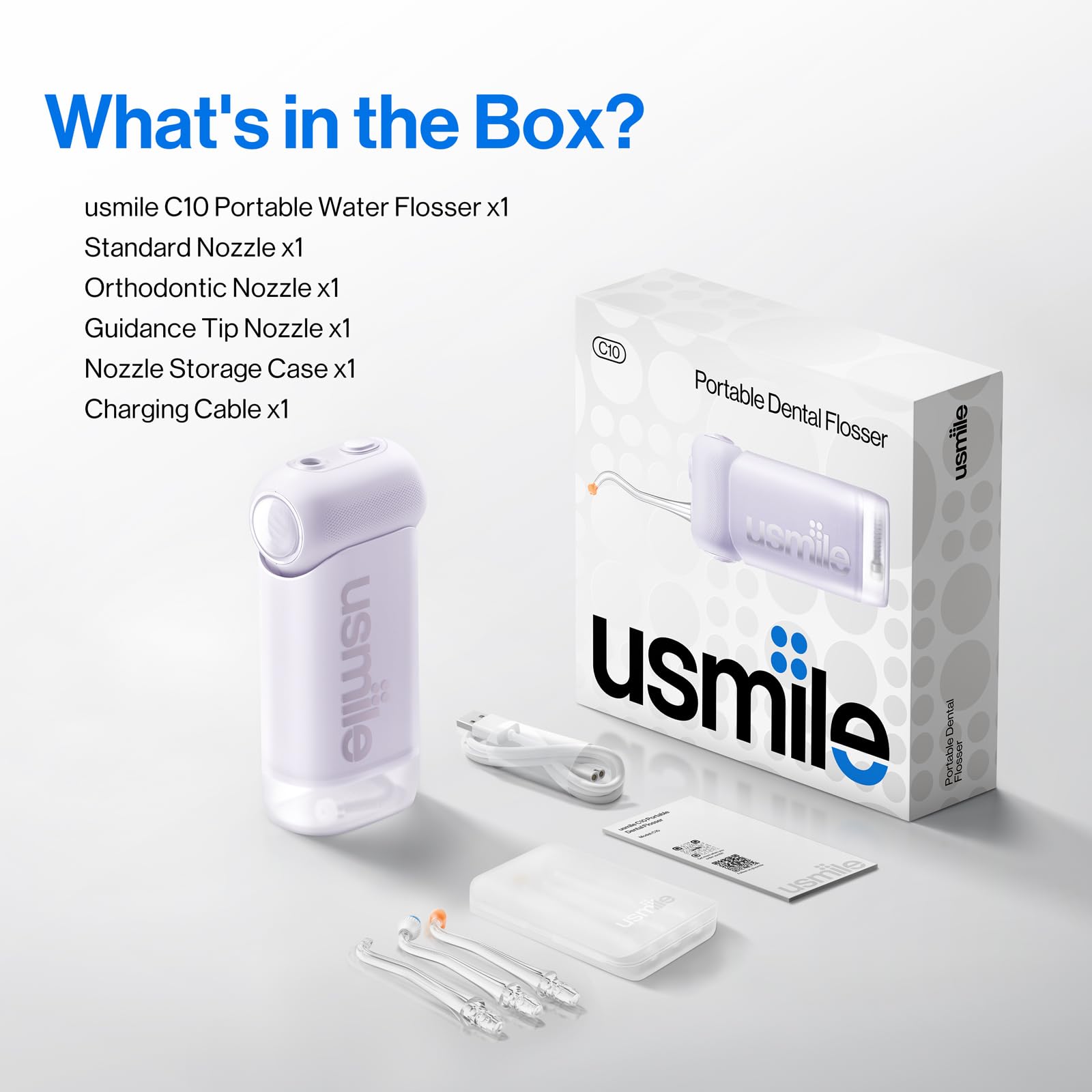 usmile C10 Portable Water Flosser – Travel-Friendly, 95-Day Battery, 4 Modes, 360° Nozzle, 180ml Tank, IPX7 Waterproof, Dentist-Recommended for Braces, Implants & Sensitive Gums (): Purple