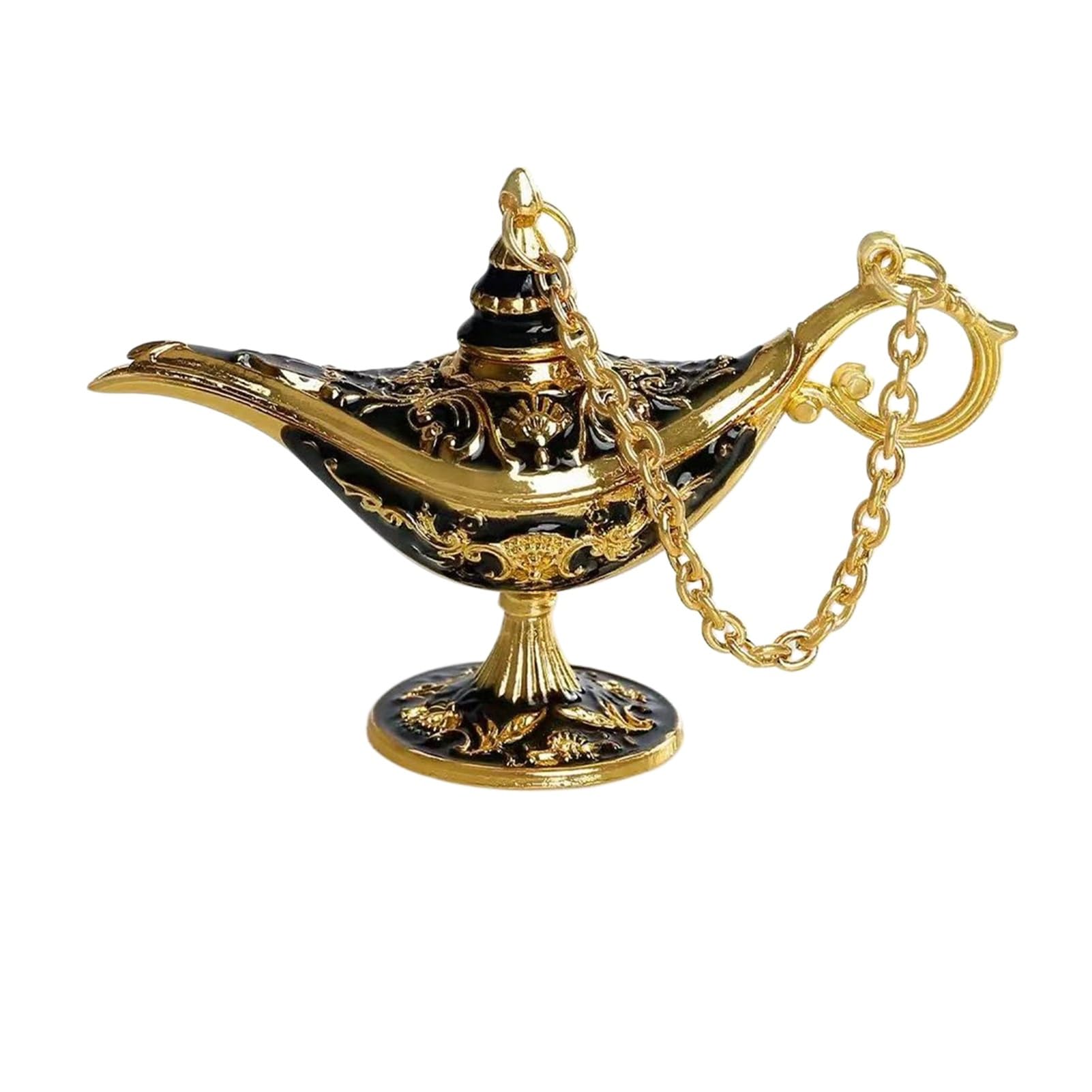 Huolimxun Vintage Enamel Aladdin's Magic Lamp Ornament - Zinc Alloy Gold-Plated Arabian Decor, Creative Wishing Lamp For Home & Party(Black)
