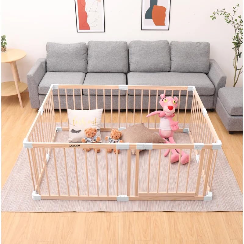 Parc Bébé Modulable en Bois de Pin Massif - Parc Enfant Non Peint Sécurisé avec Porte - TOP QUALITÉ & Assemblage/Démontage Faciles en 10 min - 120x160/140x140cm -...