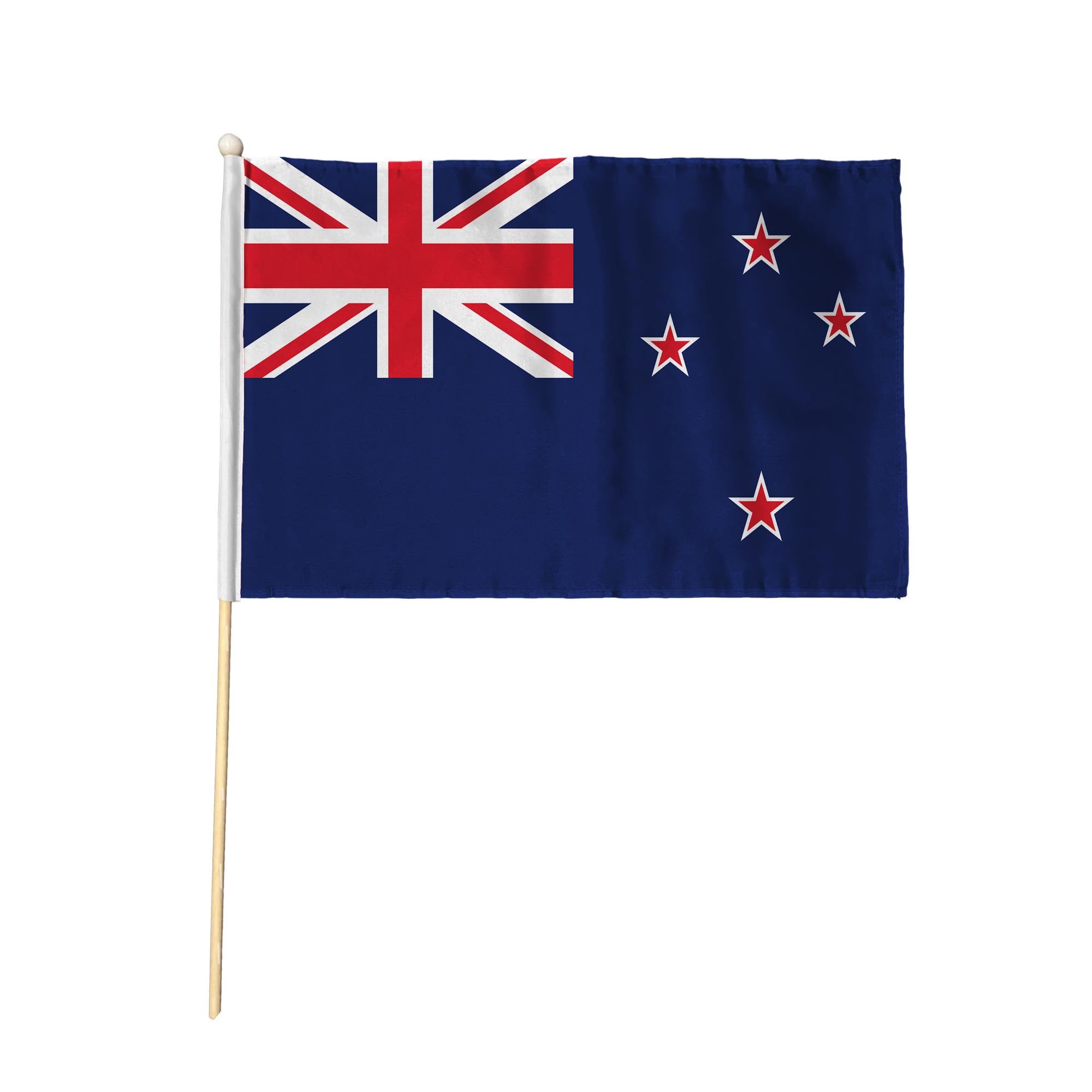 Flagtex New Zealand Pack of 12 Hand Waving Flag (18x12 Inch Large) - Premium Wooden Stick Hand Flag Big Size Natural Wood Pole Blue Red White Union Jack Southern Cross Kiwi Flag Events
