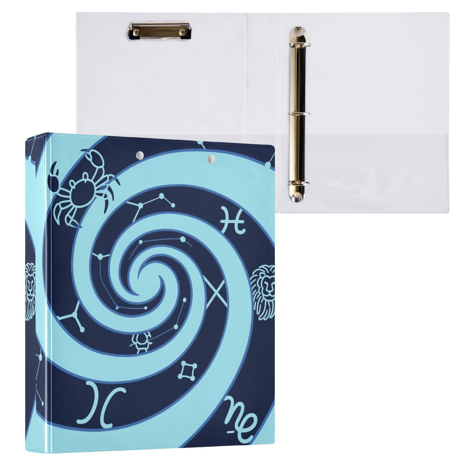 Raccoglitore a spirale con motivo costellazione blu, 2,5 cm e mezzo, raccoglitore a tre anelli con copertina tascabile, confezione da 2 raccoglitori estetici, 200 fogli