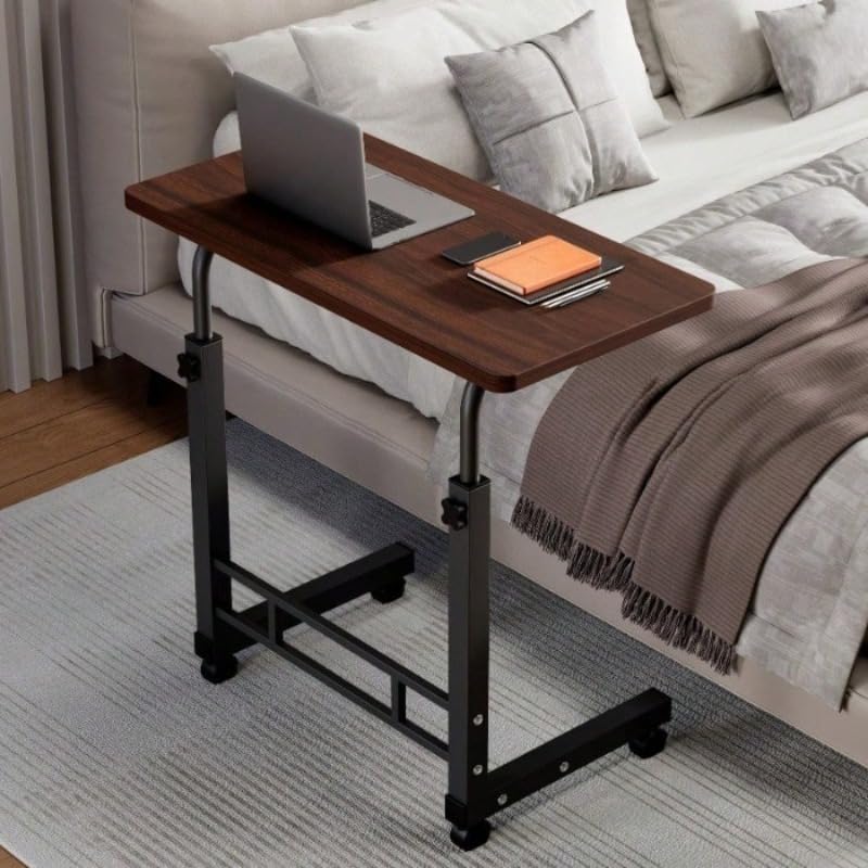 Adjustable Height Mobile Computer Desk with Wheels - Portable Laptop Rolling Cart for Bedside Sofa Dorm Room Locking — view 5