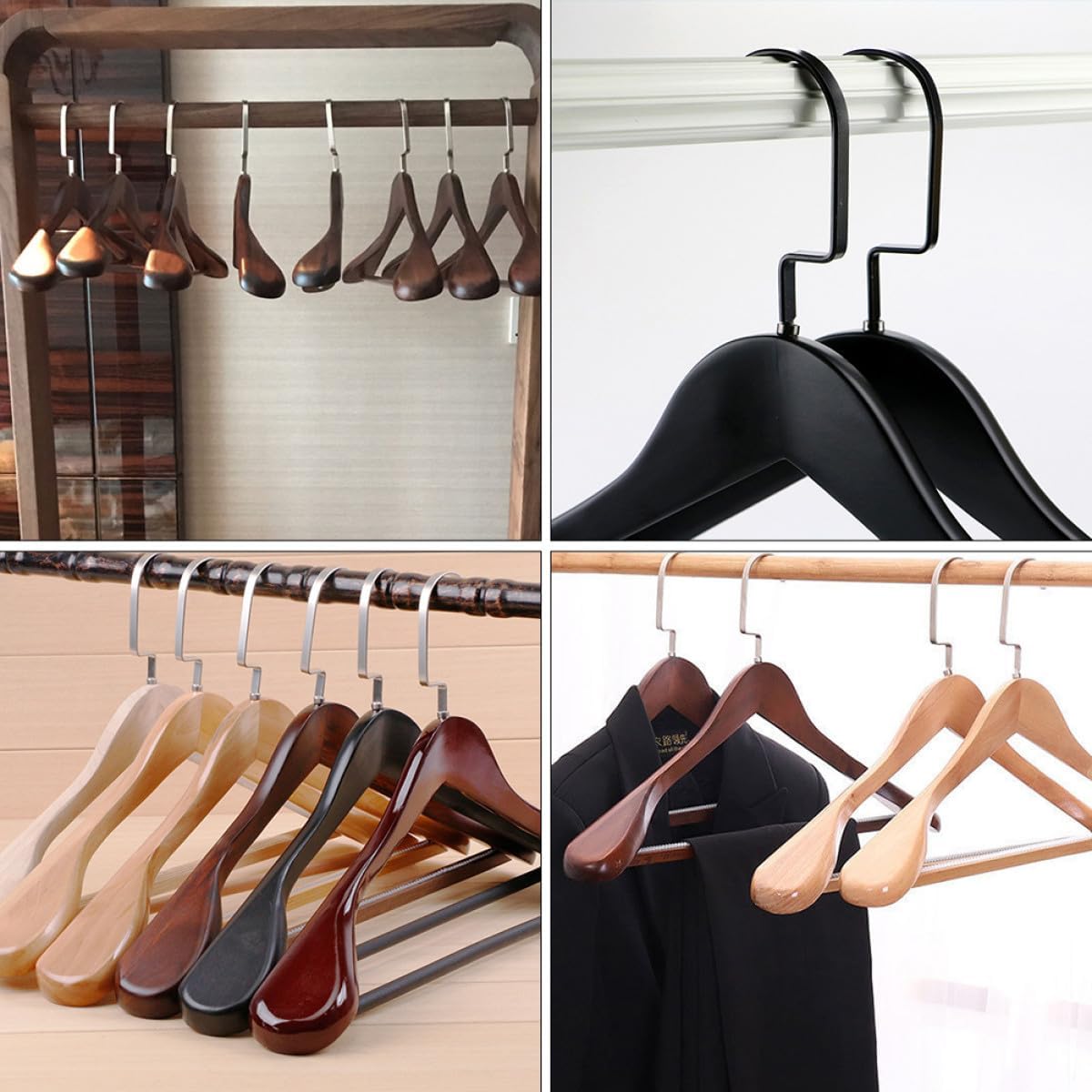 Thickened Wide Shoulder Solid Wood Coat Hanger Non-Slip Practical Suit and Jacket Organizer Space-Saving Clothes Drying Rack for Bedroom and Laundry
