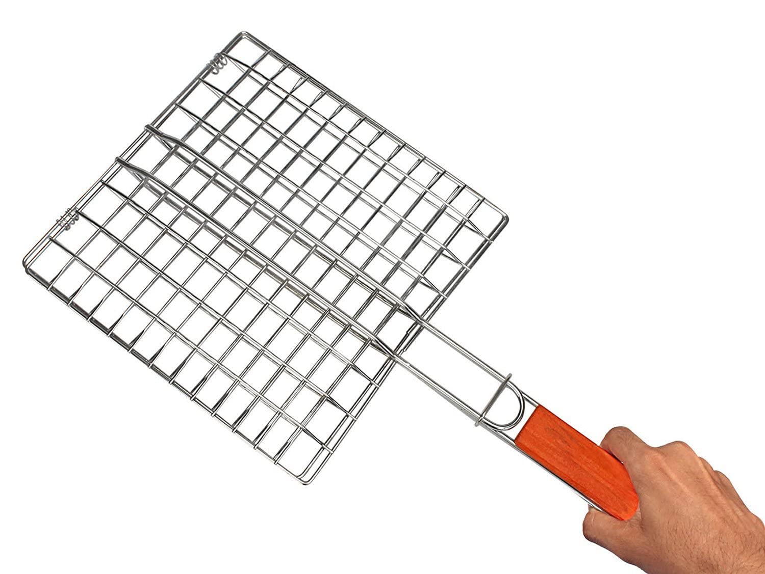 Evona Portable Stainless Steel BBQ Barbecue Grilling Net Basket With Wooden Handle for Meat Vegetable Fish Shrimp-image-46