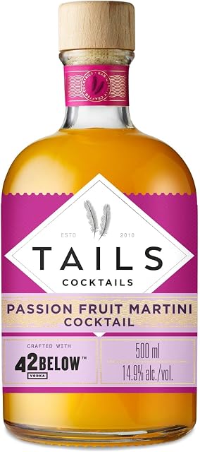 Tails Cocktails Passion Fruit Martini Cocktail, Crafted With 42Below Vodka, Ready-To-Drink Pre-Mixed Cocktail, Serves 4 Bar-Quality Cocktails, 14.9% ABV, 50cl / 500ml