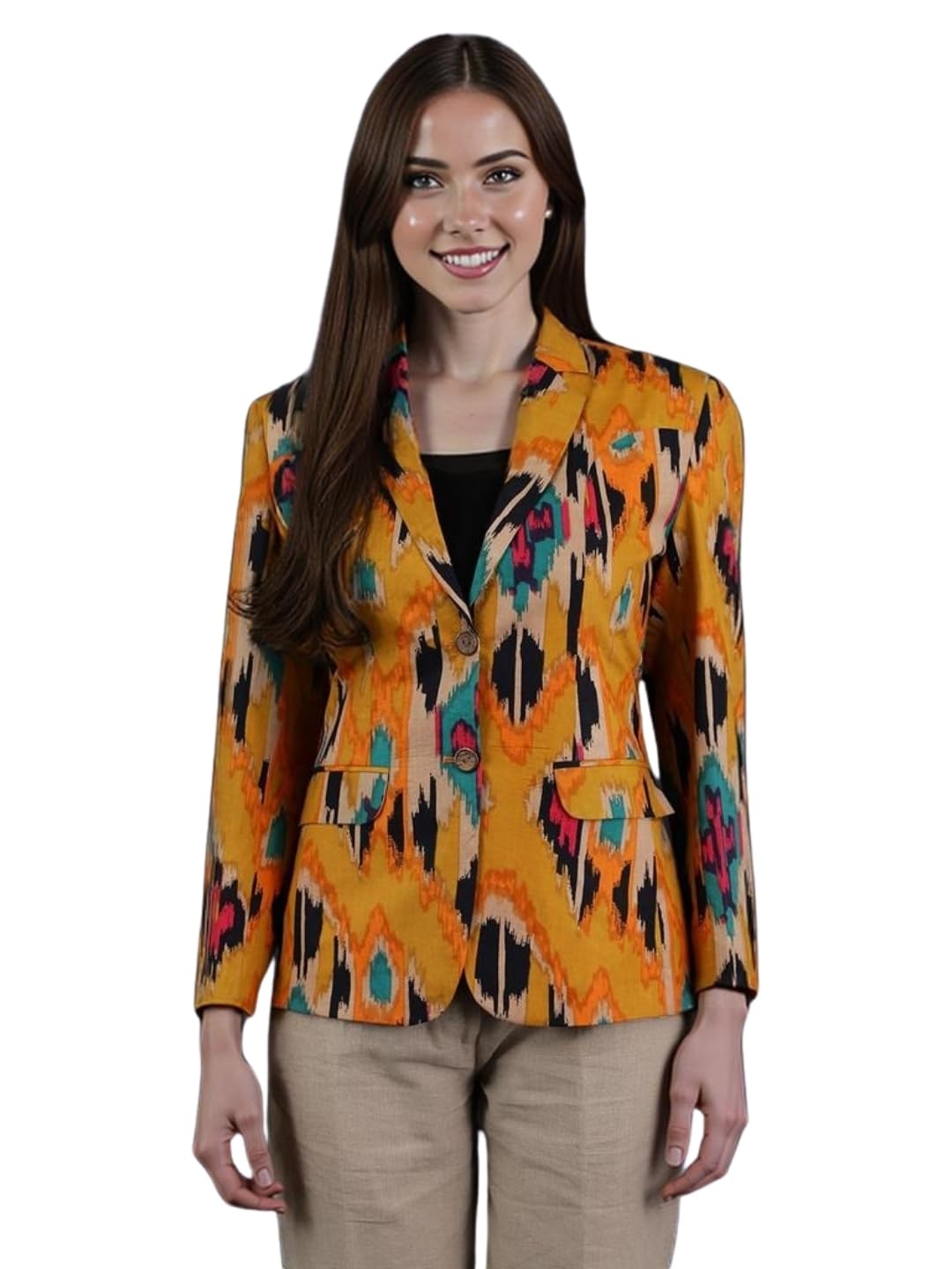 Women's Jaipur Cotton Yellow Blazer-image-1