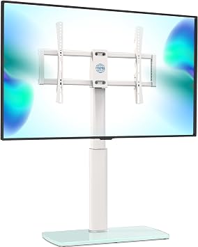 FITUEYES Universal Table Top TV Stand for 43-85 Inch TVs,Glass Base, White
