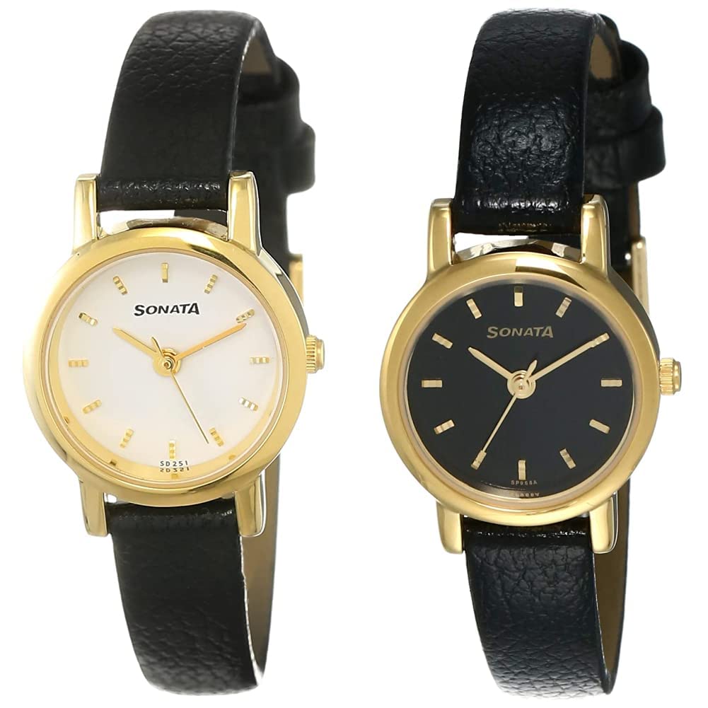 Sonata Women Leather Analog White Dial & Black Dial (Nj8976Yl02W + Nj8976Yl03W) | Rakshabandhan Gifts, Band Color-Black (B07J4QGK4M) Amazon Price History, Amazon Price Tracker