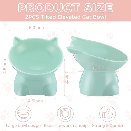 Miniatura 2 de Yaomiao 2 cuencos elevados de plástico para gatos, cuencos inclinados para comida para gatos, cuenco elevado de agua para gatos, suministros para