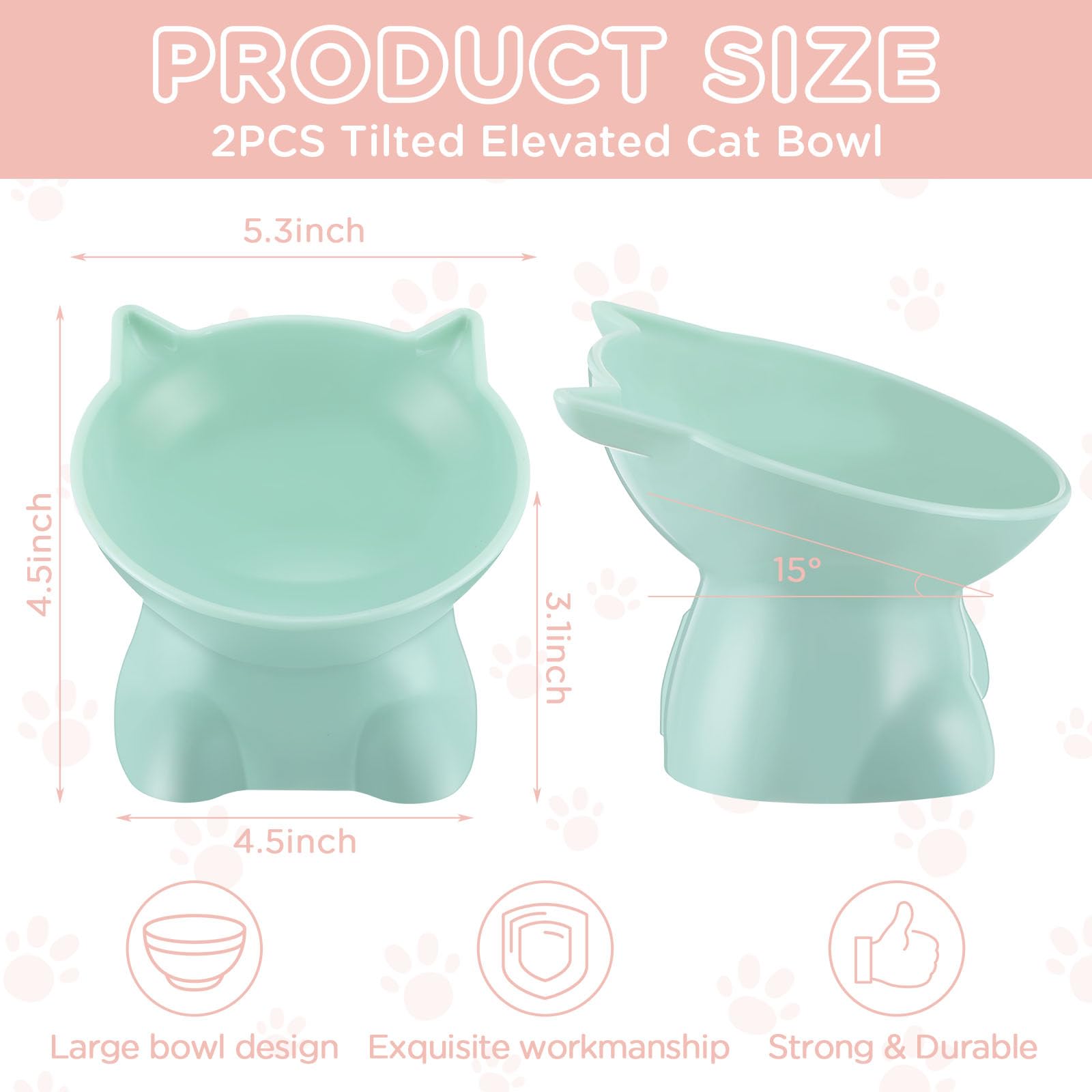 Yaomiao 2 ciotole in plastica rialzate per gatti inclinate, ciotole rialzate per acqua per gatti con fiocco rialzato, accessori per gatti per cibo e acqua, gatti piccoli animali domestici, rosa e