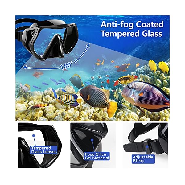 Ninetials 4 in 1 Snorkel Set for Adults with Adjustable Dive Flippers, Panoramic View Anti-Fog Mask, Dry Top Snorkel and Dive Socks, Snorkeling Gear Mask Fin for Snorkeling Swimming Scuba Diving - Image 4