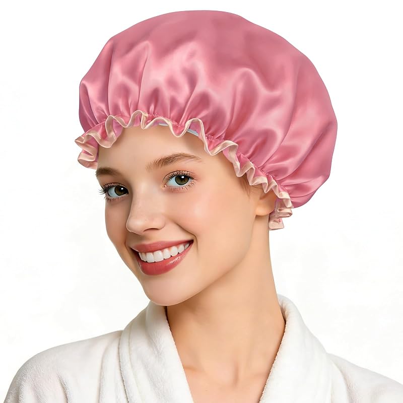 Touca de banho Meliya com dupla camada, faixa elástica e cor Deep Pink