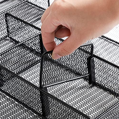 Image of Hiceeden 2 Pack Mesh Desk Drawer Organizer, 16.1 inchx12.2 inchx2 inch Large Desk Organizer Tray with 2 Removable Dividers, 6 Compartment Metal Organizers for Home, Office, Makeup & Vanity