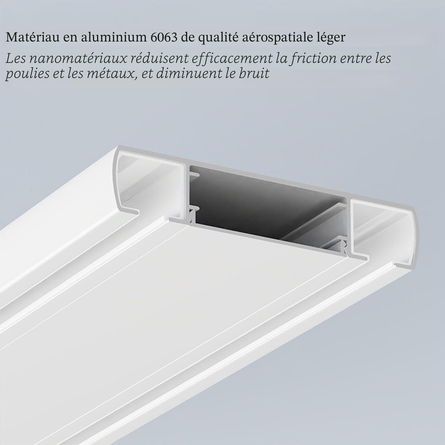 Double rail de rideau rail de montage de plafond de connexion lourde de luxe pour le salon et les séparateurs de chambre à coucher, Nano Silent rail en alliage d'aluminium ,White-1m/3.3ft/39inch