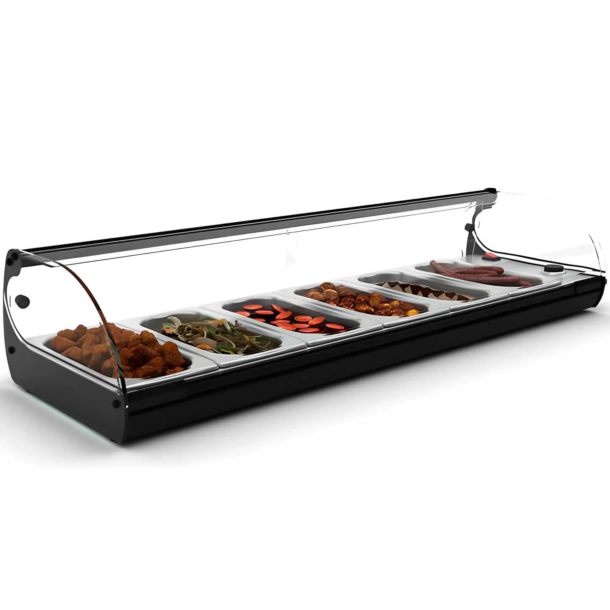 WORLDMAI x SAYL Heizvitrine für Deckel, 119 x 40 cm und 6 GN 1/3 Eimer für Gastronomie. Professioneller Tischaufsteller für Wasserbad, ohne LED-Beleuchtung, für Bar und Restaurant.