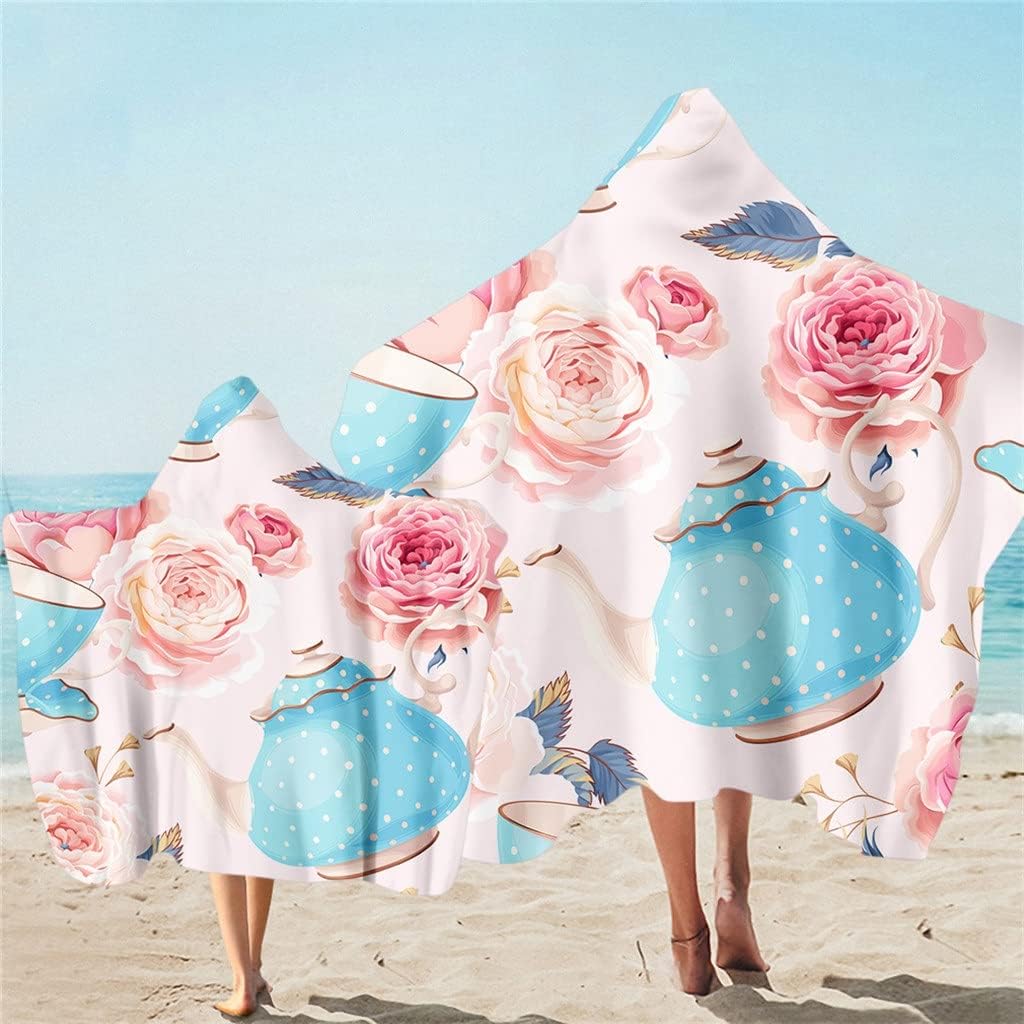 Adult Kids Animal Print Microfiber Beach Poncho Towel Wearable Bath Cape Towel Outdoor Beachwear Hooded Blanket (Color : A, Size : M Adult) (A S Kid)