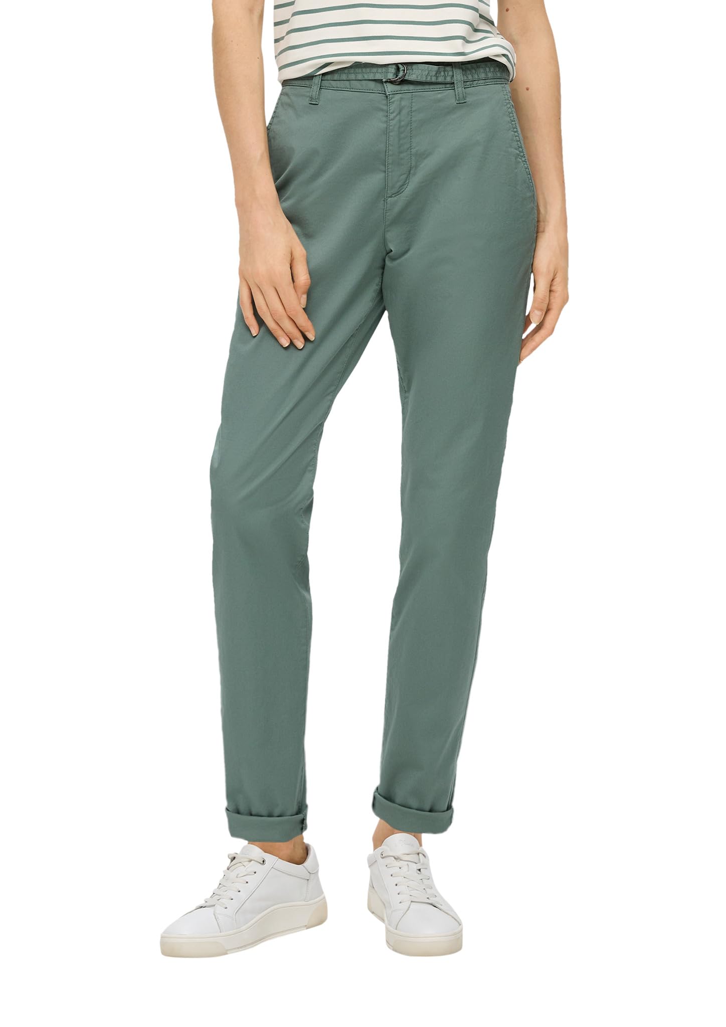 s.Oliver Regular: Chino Trousers with Belt, 0210 White, 12