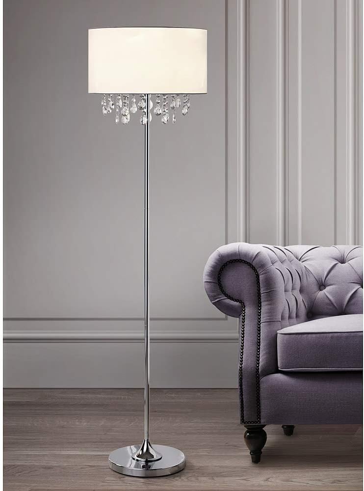 HomeTREND HOMEGLAM Florence Crystal Pendants Floor Lamp (White Shade)
