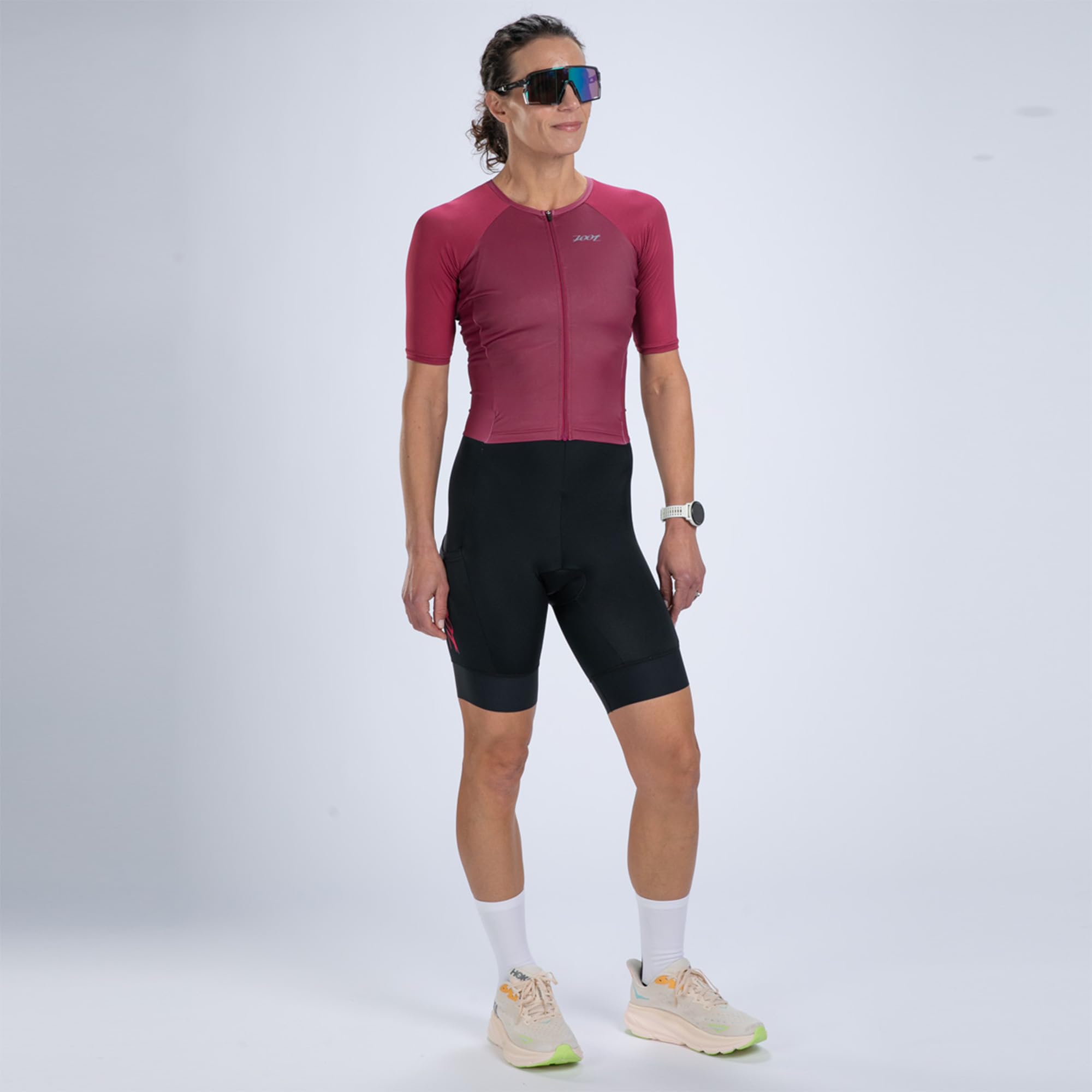 Zoot Damen Core Tri Aero FZ Racesuit kurzärmelig Triathlon-Anzug Plüsch-Chamois Race Day Storage